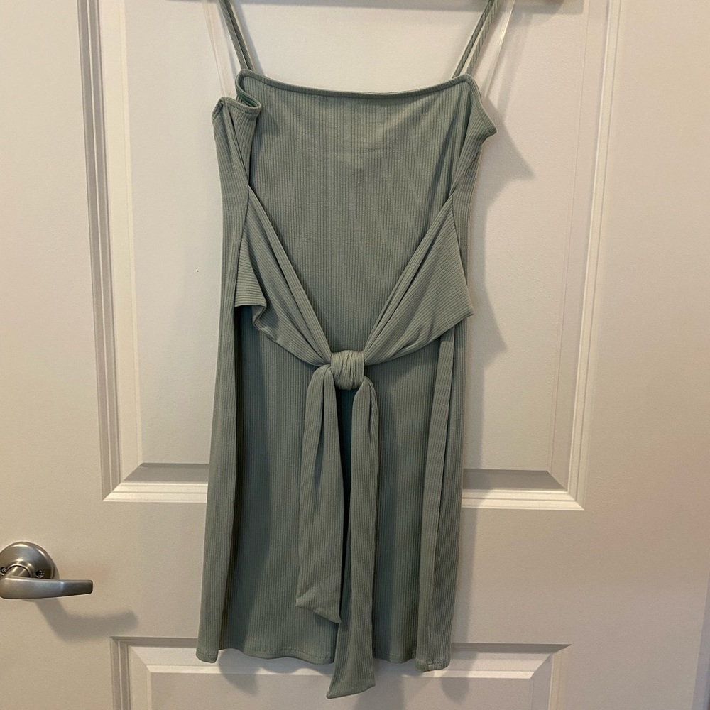 Ribbed seafoam/sage tie front sundress